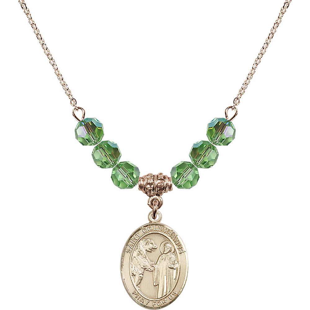 14kt Gold Filled Saint Columbanus Birthstone Necklace with Peridot Beads - 8321