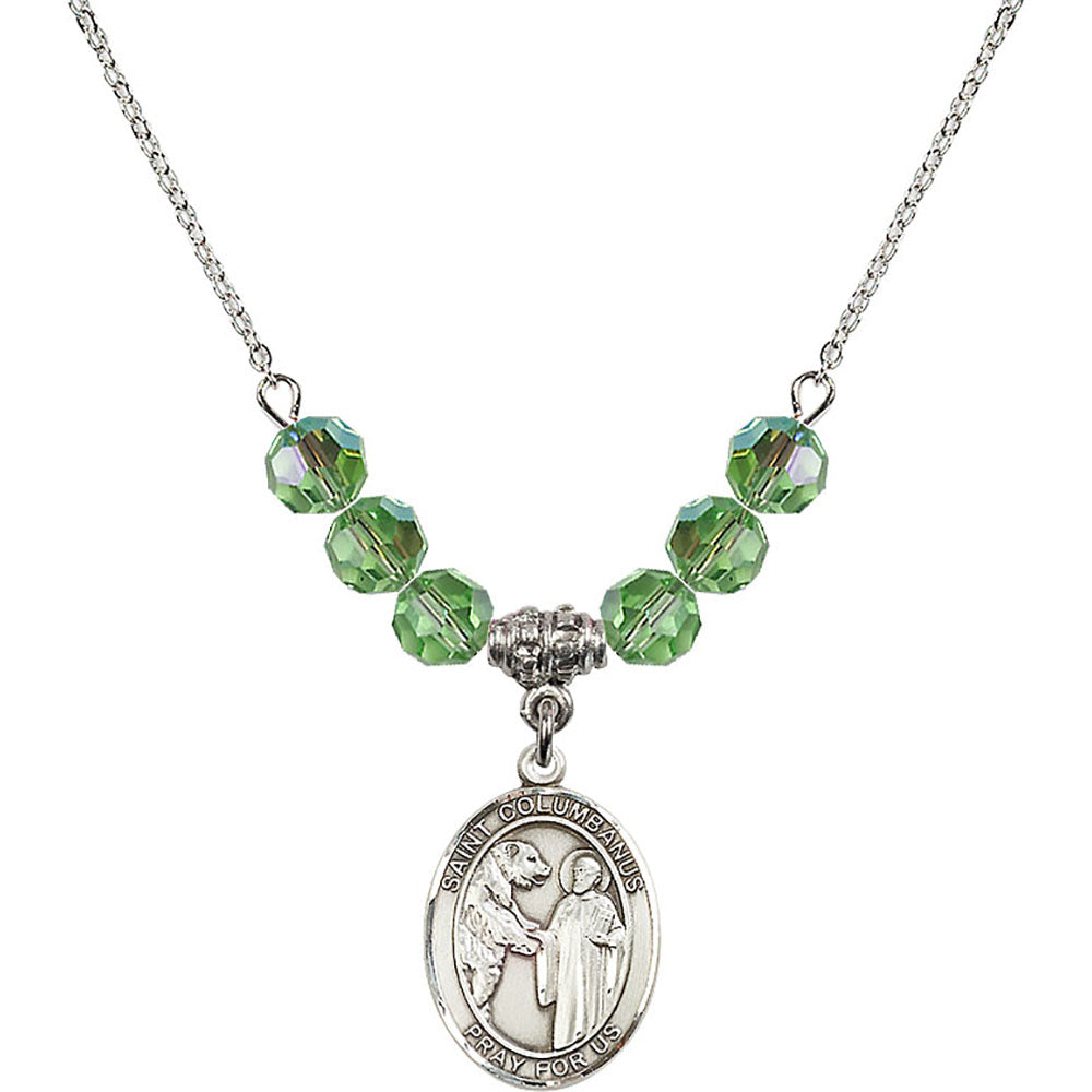 Sterling Silver Saint Columbanus Birthstone Necklace with Peridot Beads - 8321