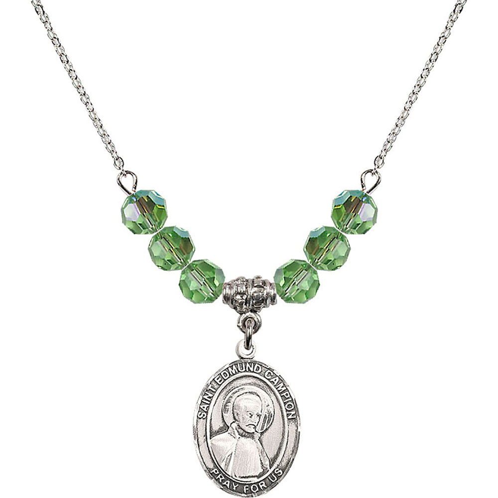 Sterling Silver Saint Edmund Campion Birthstone Necklace with Peridot Beads - 8333