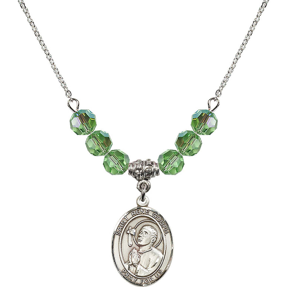 Sterling Silver Saint Rene Goupil Birthstone Necklace with Peridot Beads - 8334