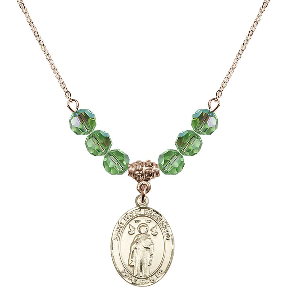 14kt Gold Filled Saint Ivo of Kelmartin Birthstone Necklace with Peridot Beads - 8384
