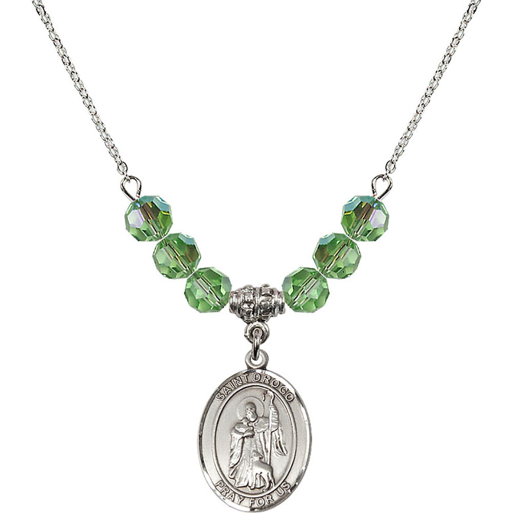 Sterling Silver Saint Drogo Birthstone Necklace with Peridot Beads - 8386