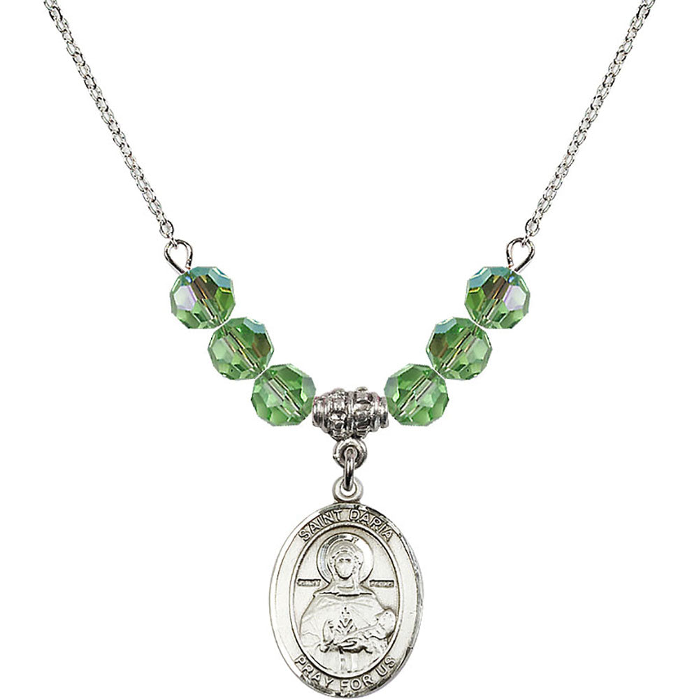 Sterling Silver Saint Daria Birthstone Necklace with Peridot Beads - 8396