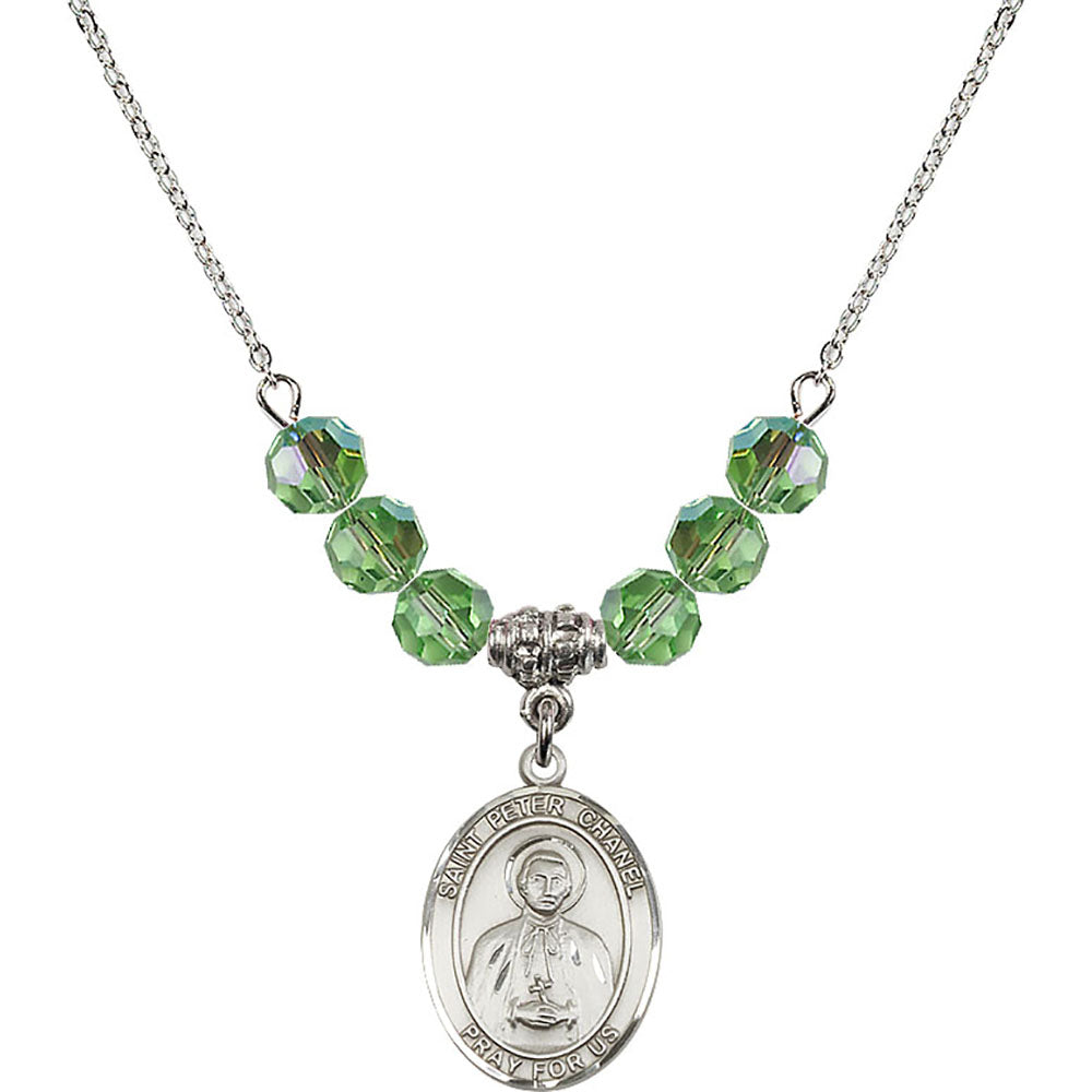Sterling Silver Saint Peter Chanel Birthstone Necklace with Peridot Beads - 8397
