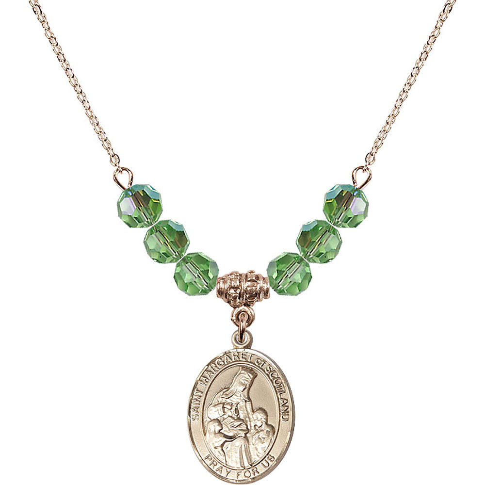 14kt Gold Filled Saint Margaret of Scotland Birthstone Necklace with Peridot Beads - 8407