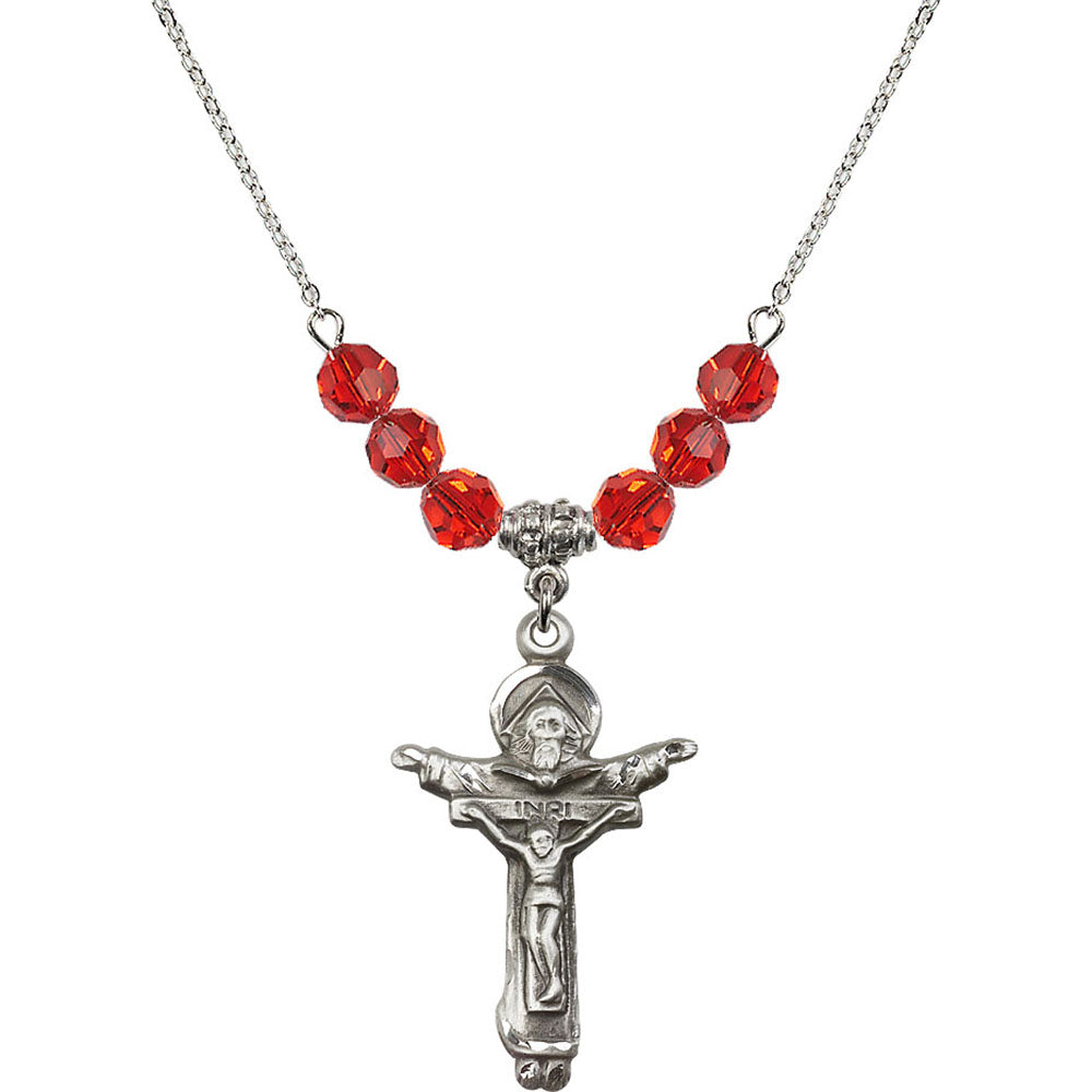 Sterling Silver Trinity Crucifix Birthstone Necklace with Ruby Beads - 0065