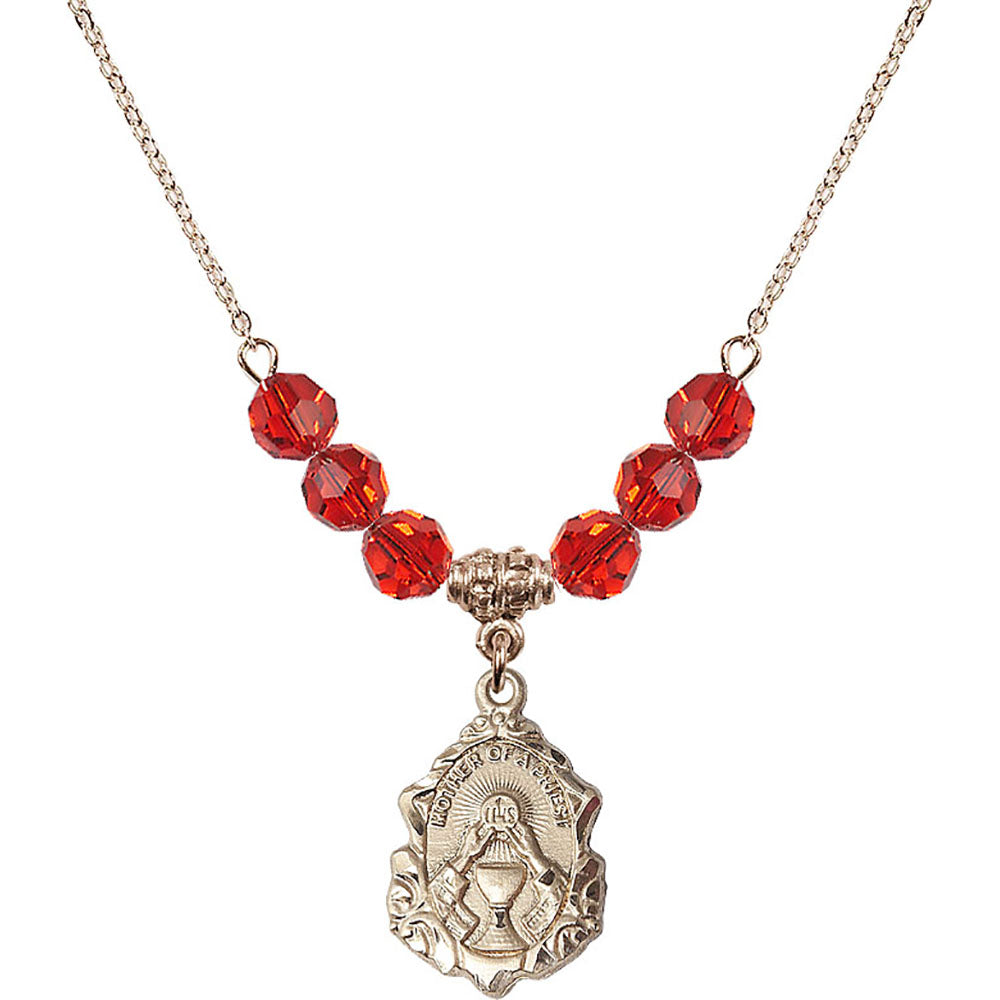 14kt Gold Filled Mother of a Priest Birthstone Necklace with Ruby Beads - 0811