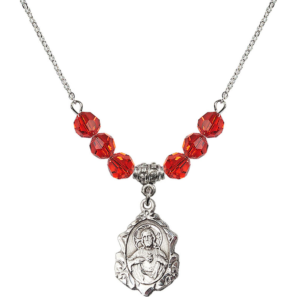 Sterling Silver Scapular Birthstone Necklace with Ruby Beads - 0822