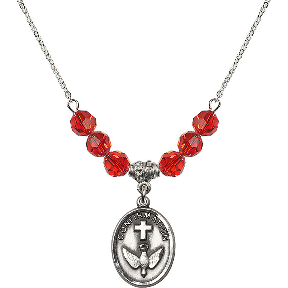 Sterling Silver Confirmation Birthstone Necklace with Ruby Beads - 0873
