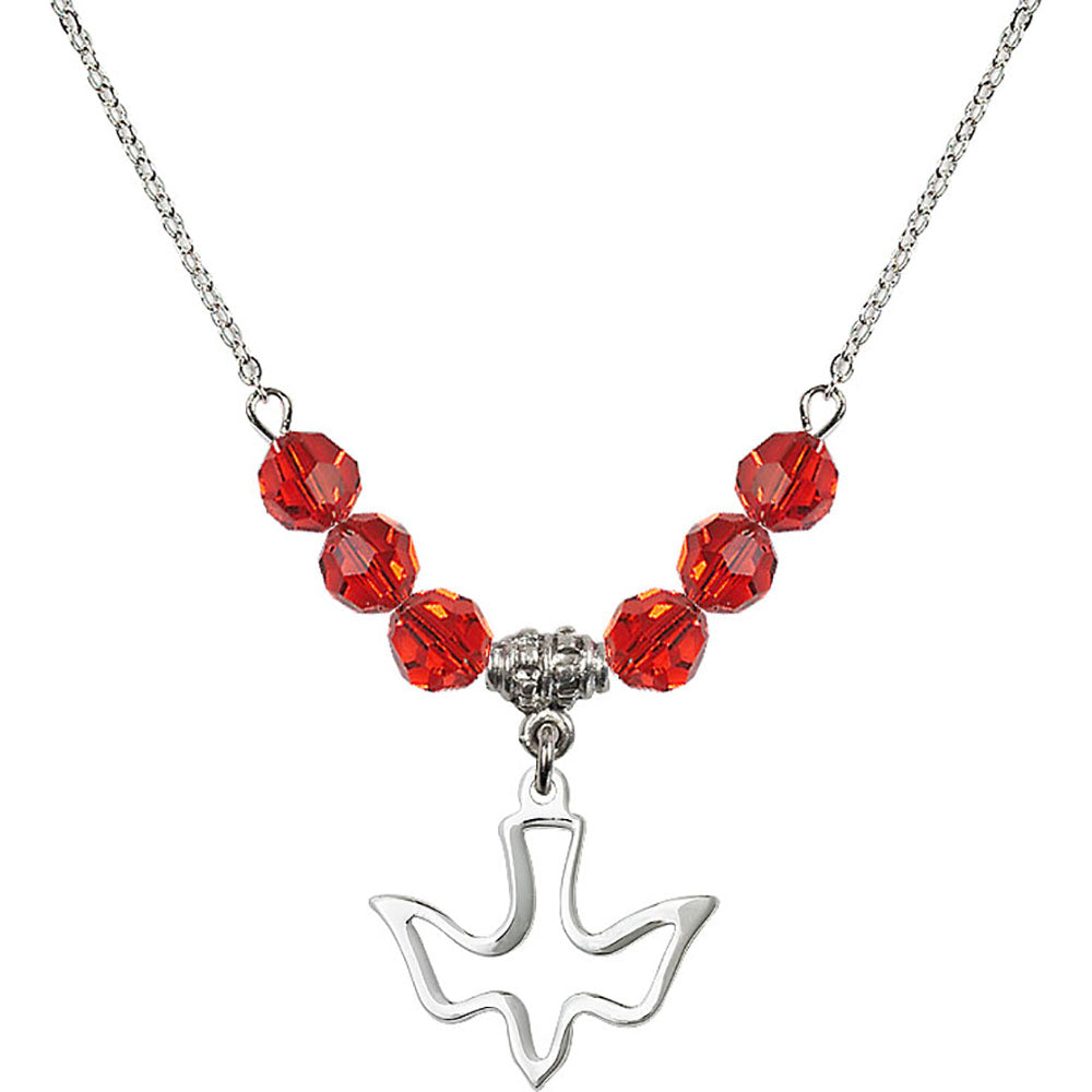 Sterling Silver Holy Spirit Birthstone Necklace with Ruby Beads - 1510