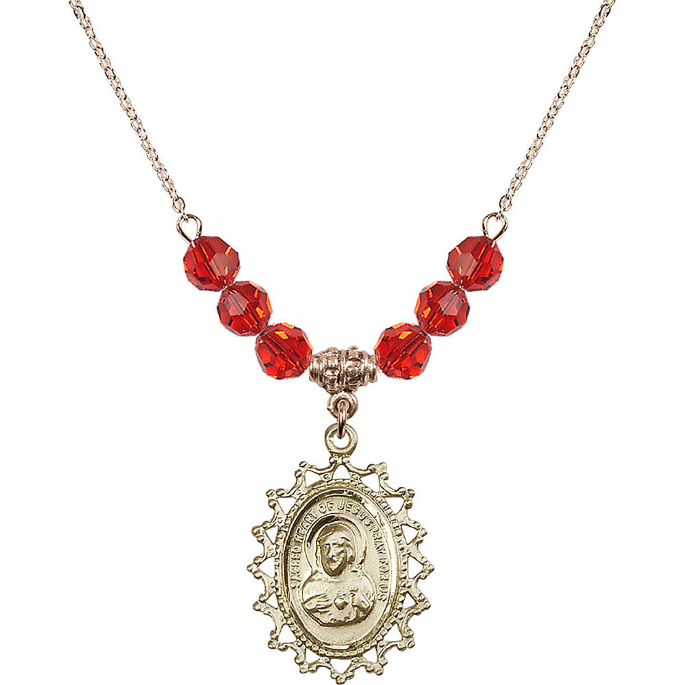 14kt Gold Filled Scapular Birthstone Necklace with Ruby Beads - 1619