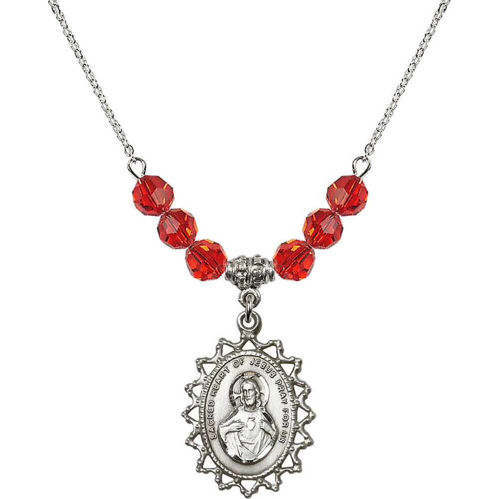 Sterling Silver Scapular Birthstone Necklace with Ruby Beads - 1619
