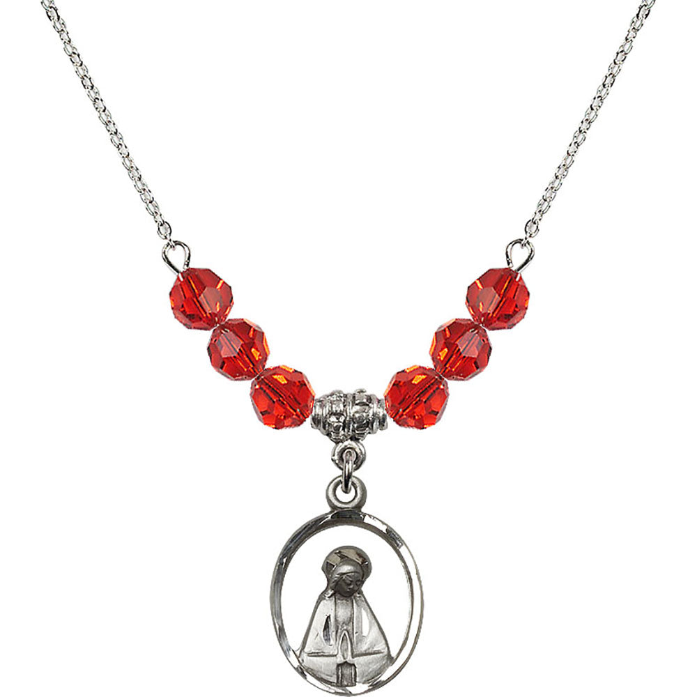 Sterling Silver Madonna Birthstone Necklace with Ruby Beads - 1626