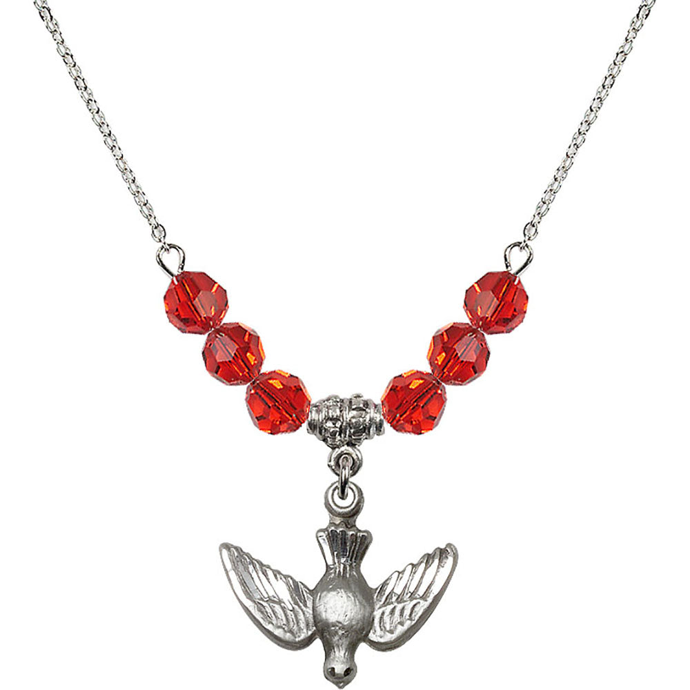 Sterling Silver Holy Spirit Birthstone Necklace with Ruby Beads - 1628