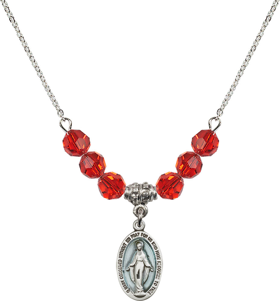 Sterling Silver Miraculous Birthstone Necklace with Ruby Beads - 4122