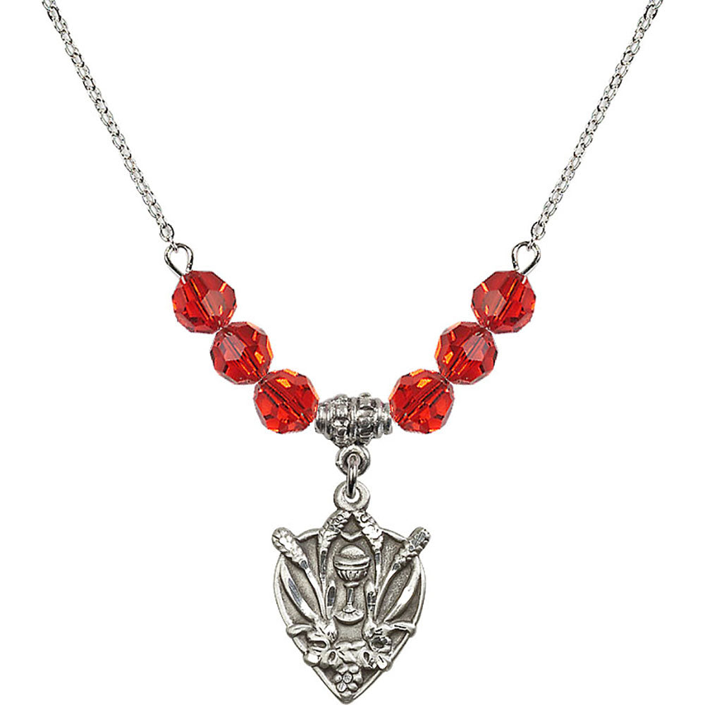 Sterling Silver Communion Birthstone Necklace with Ruby Beads - 4200