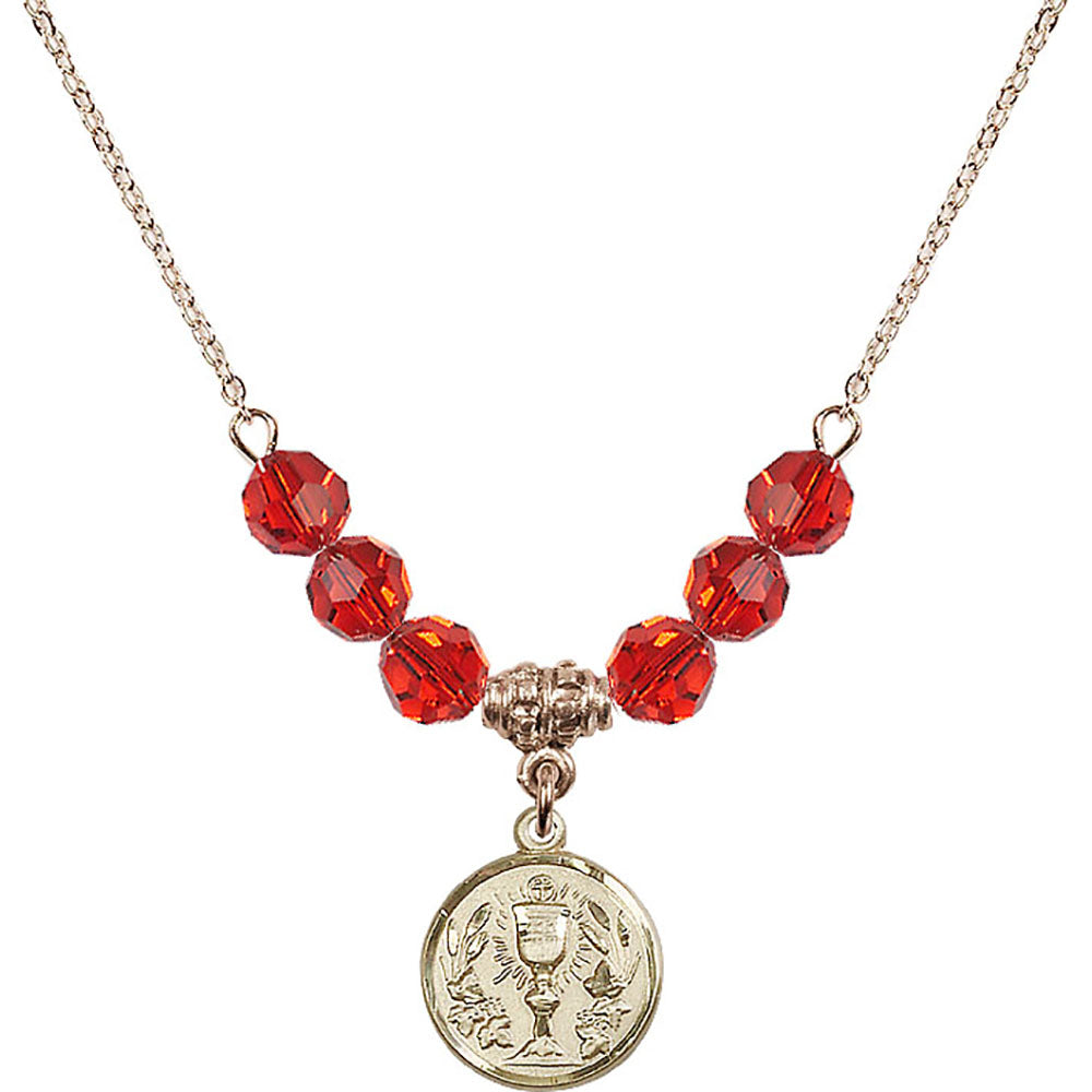 14kt Gold Filled Communion Chalice Birthstone Necklace with Ruby Beads - 4203