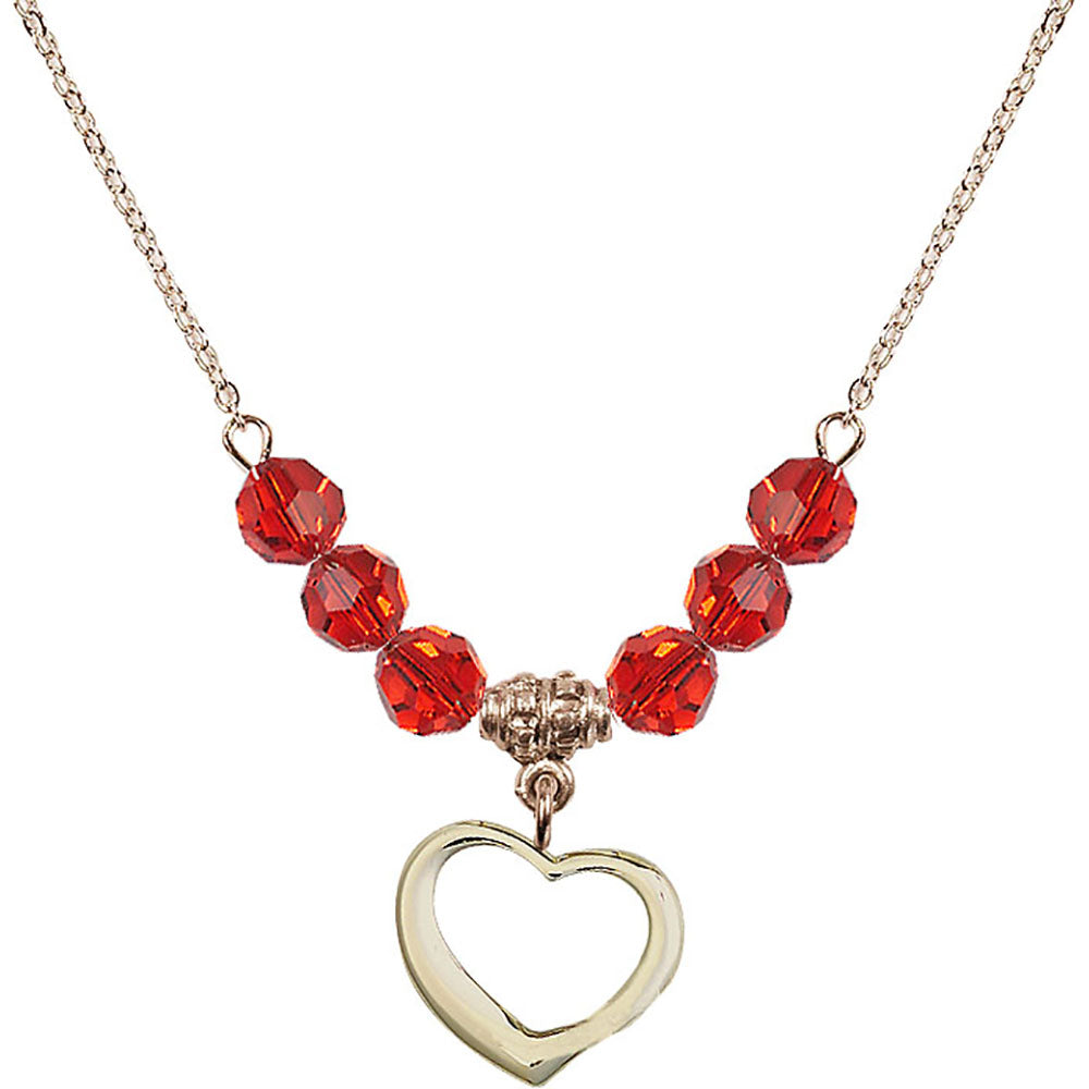 14kt Gold Filled Heart Birthstone Necklace with Ruby Beads - 4208