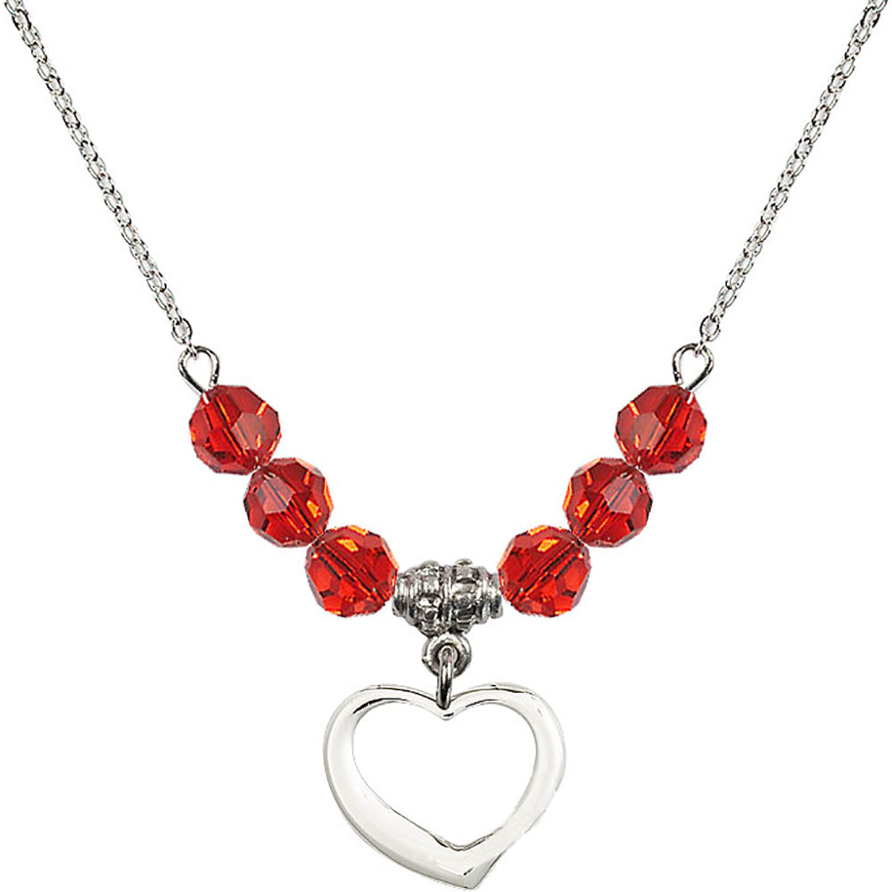 Sterling Silver Heart Birthstone Necklace with Ruby Beads - 4208