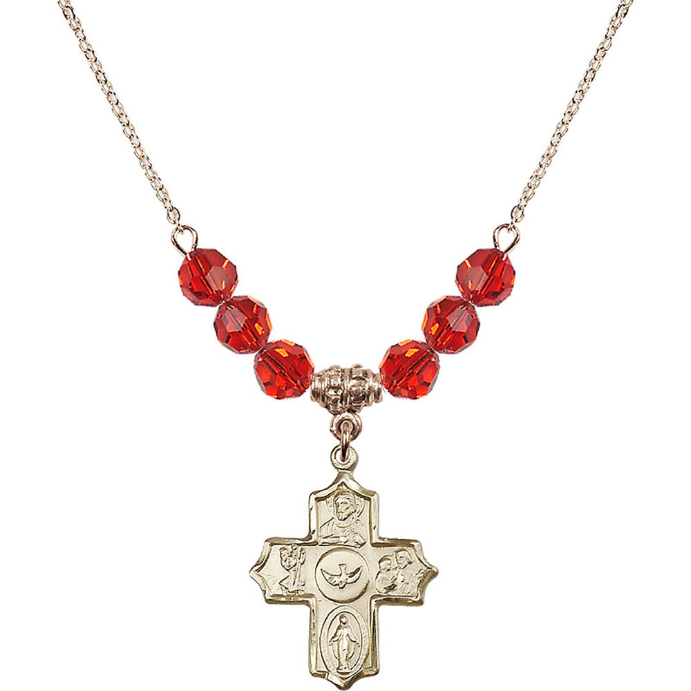 14kt Gold Filled 5-Way Birthstone Necklace with Ruby Beads - 4255
