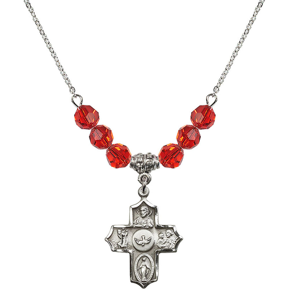 Sterling Silver 5-Way Birthstone Necklace with Ruby Beads - 4255
