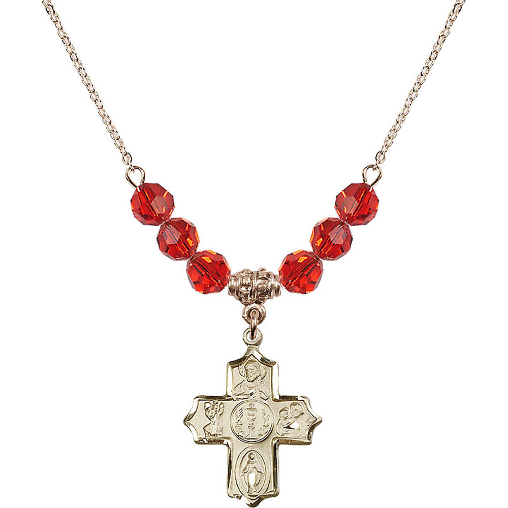 14kt Gold Filled 4-Way Birthstone Necklace with Ruby Beads - 4256