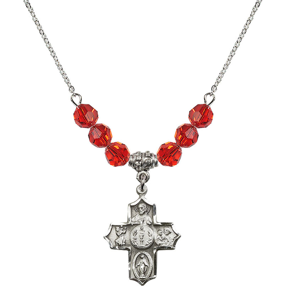 Sterling Silver 4-Way Birthstone Necklace with Ruby Beads - 4256