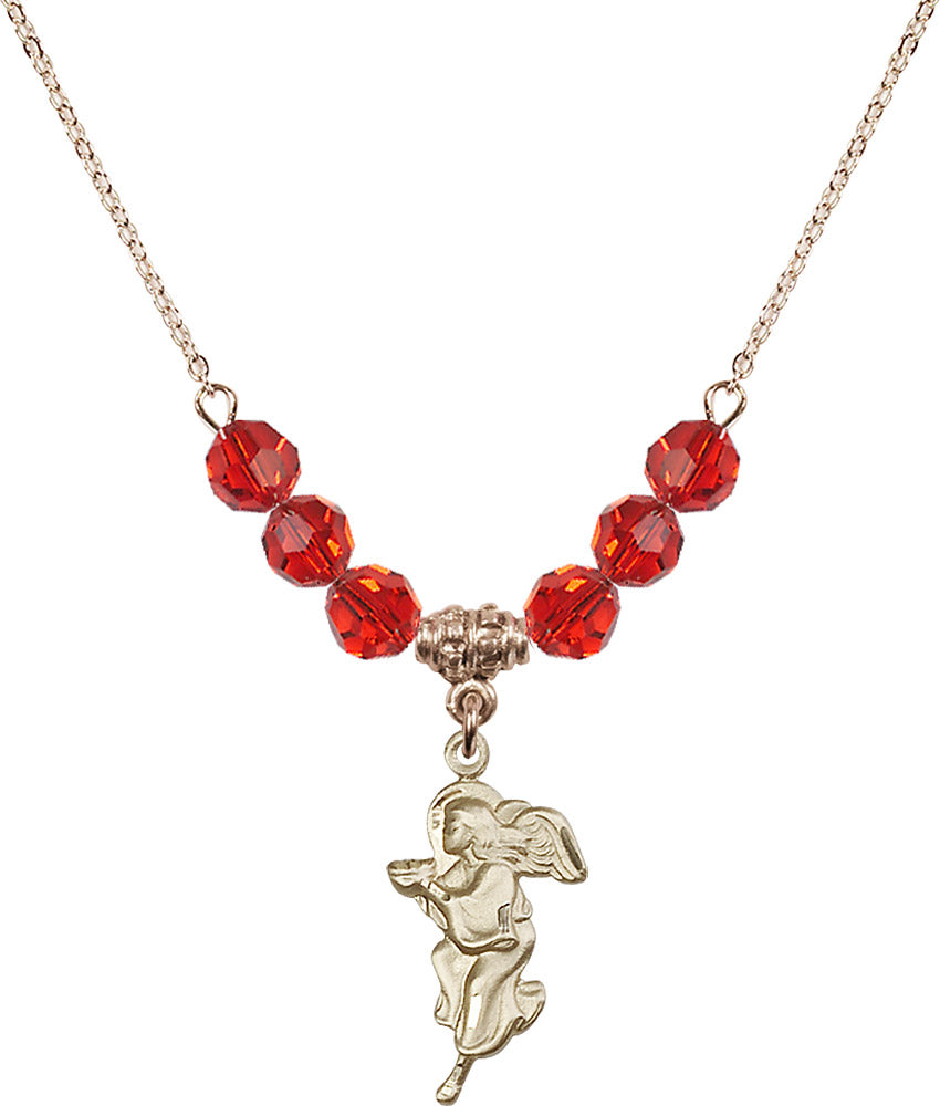 14kt Gold Filled Guardian Angel Birthstone Necklace with Ruby Beads - 4260