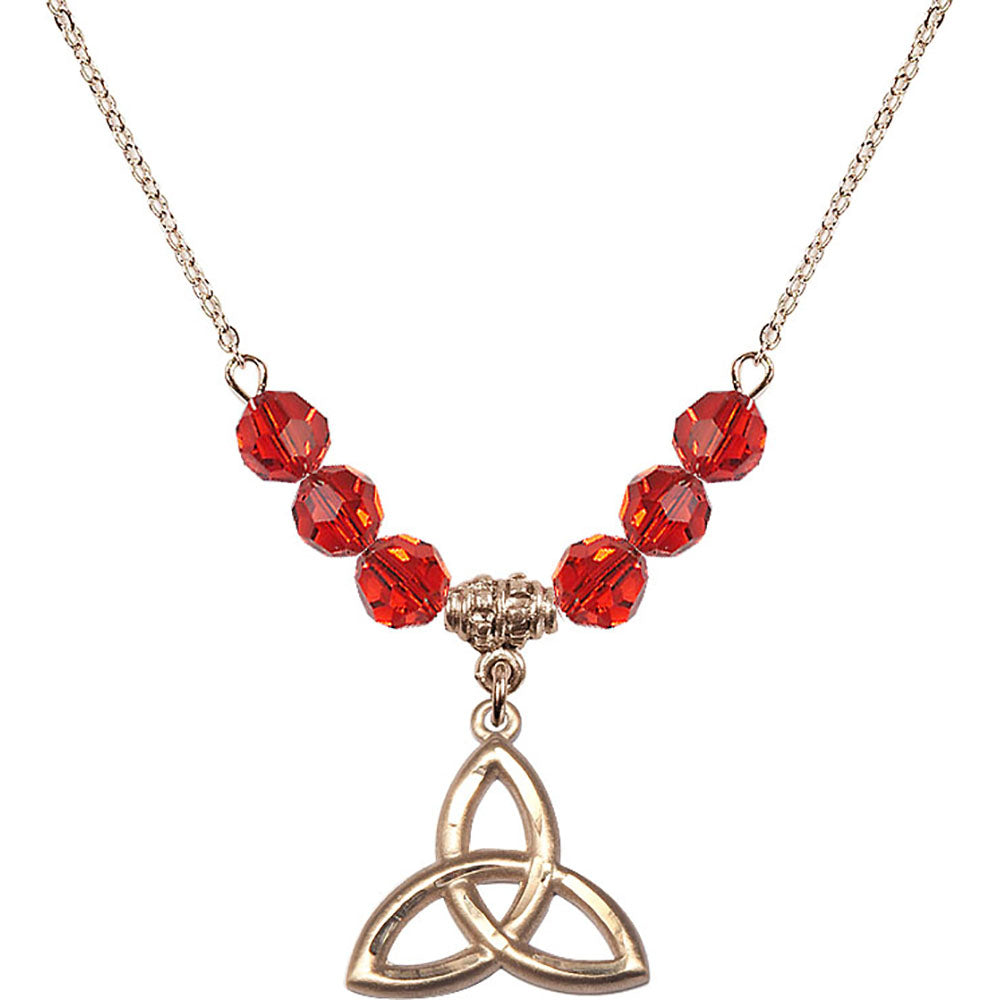 14kt Gold Filled Trinity Irish Knot Birthstone Necklace with Ruby Beads - 5101