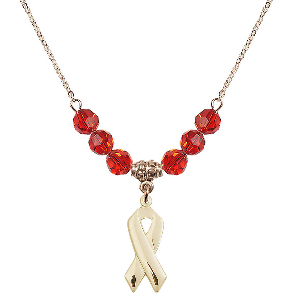 14kt Gold Filled Cancer Awareness Birthstone Necklace with Ruby Beads - 5150