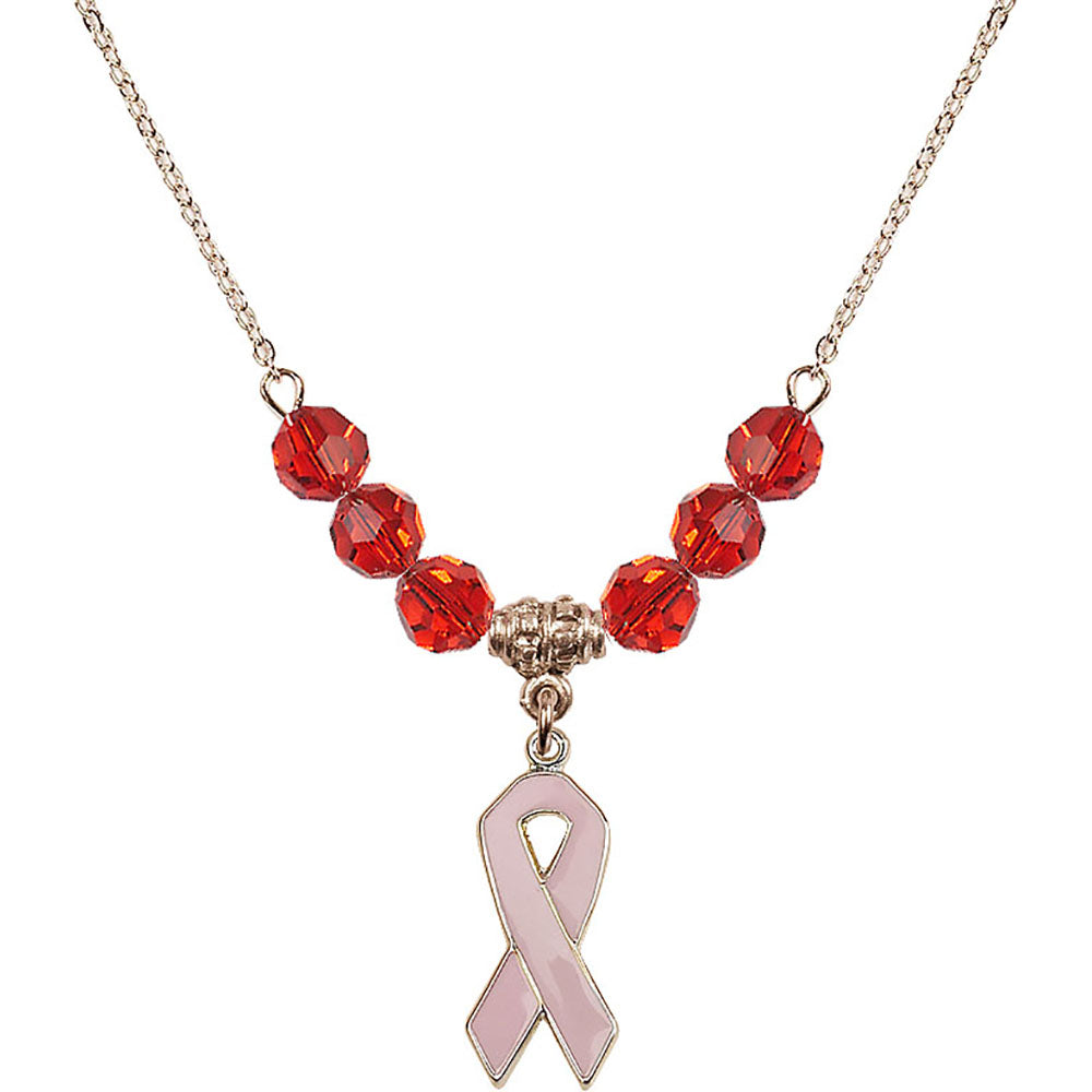 14kt Gold Filled Cancer Awareness Birthstone Necklace with Ruby Beads - 5151