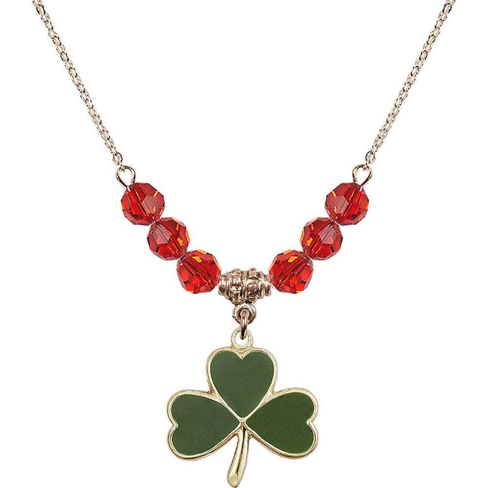 14kt Gold Filled Shamrock Birthstone Necklace with Ruby Beads - 5248