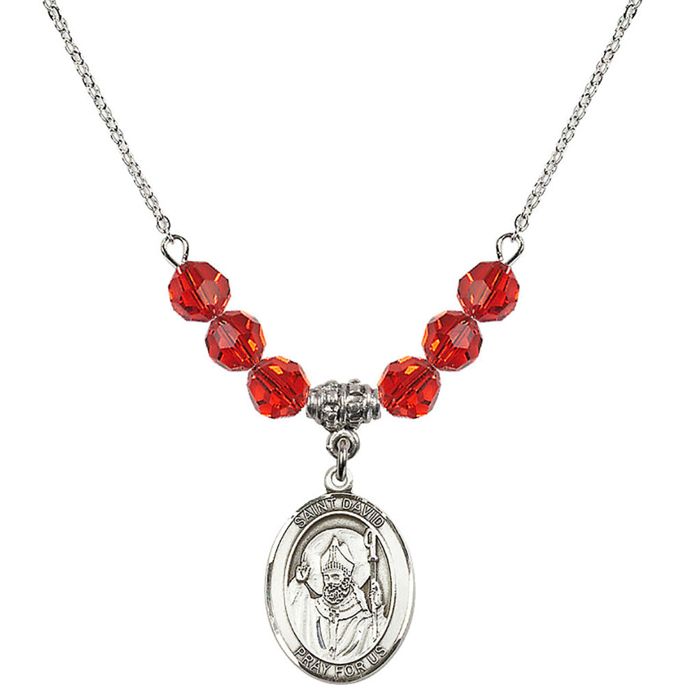 Sterling Silver Saint David of Wales Birthstone Necklace with Ruby Beads - 8027