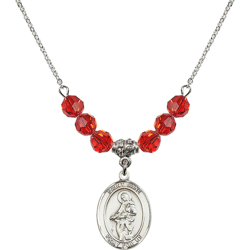 Sterling Silver Saint Jane of Valois Birthstone Necklace with Ruby Beads - 8029