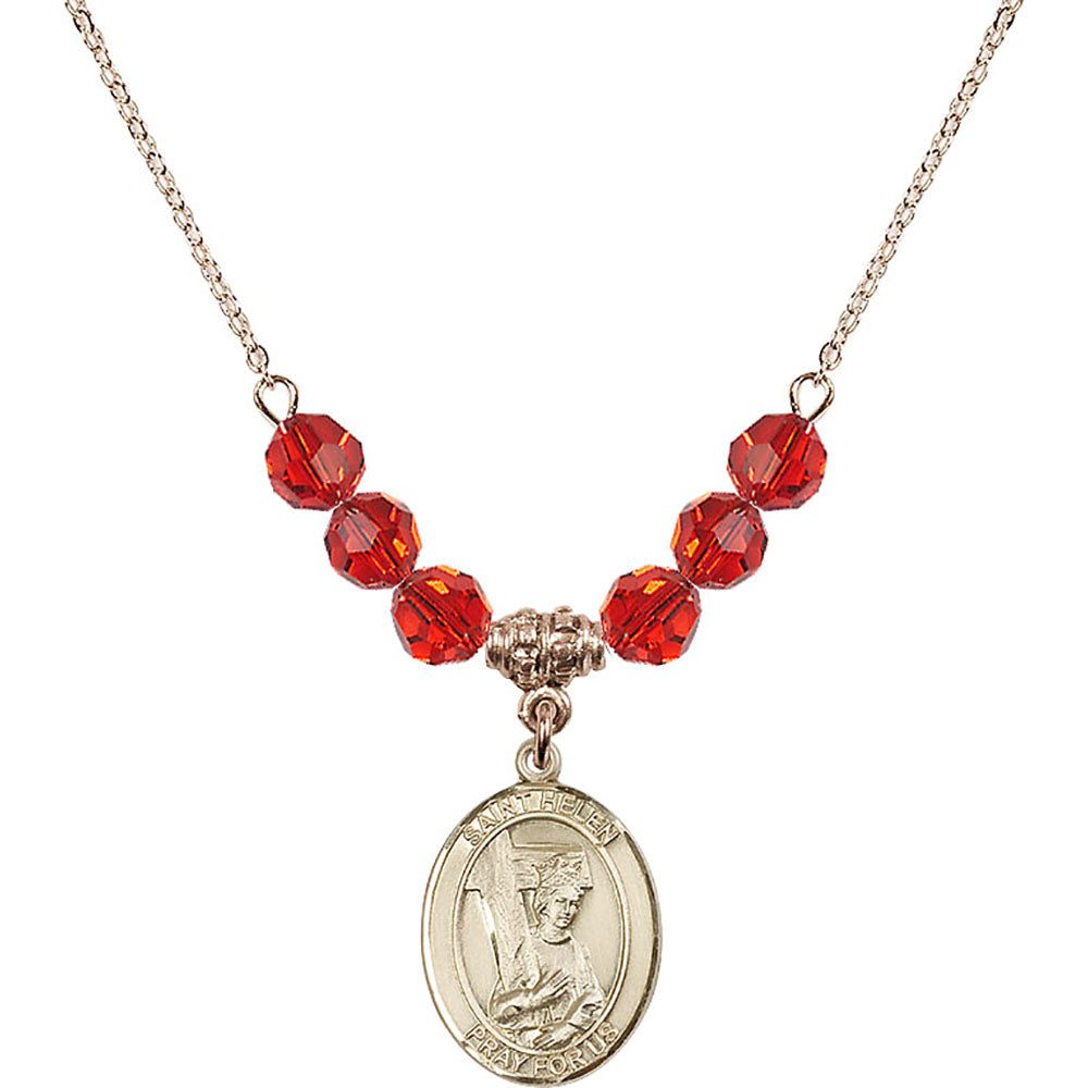 14kt Gold Filled Saint Helen Birthstone Necklace with Ruby Beads - 8043