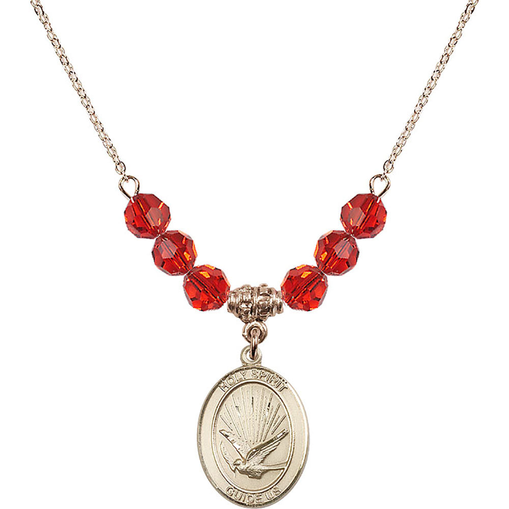 14kt Gold Filled Holy Spirit Birthstone Necklace with Ruby Beads - 8044