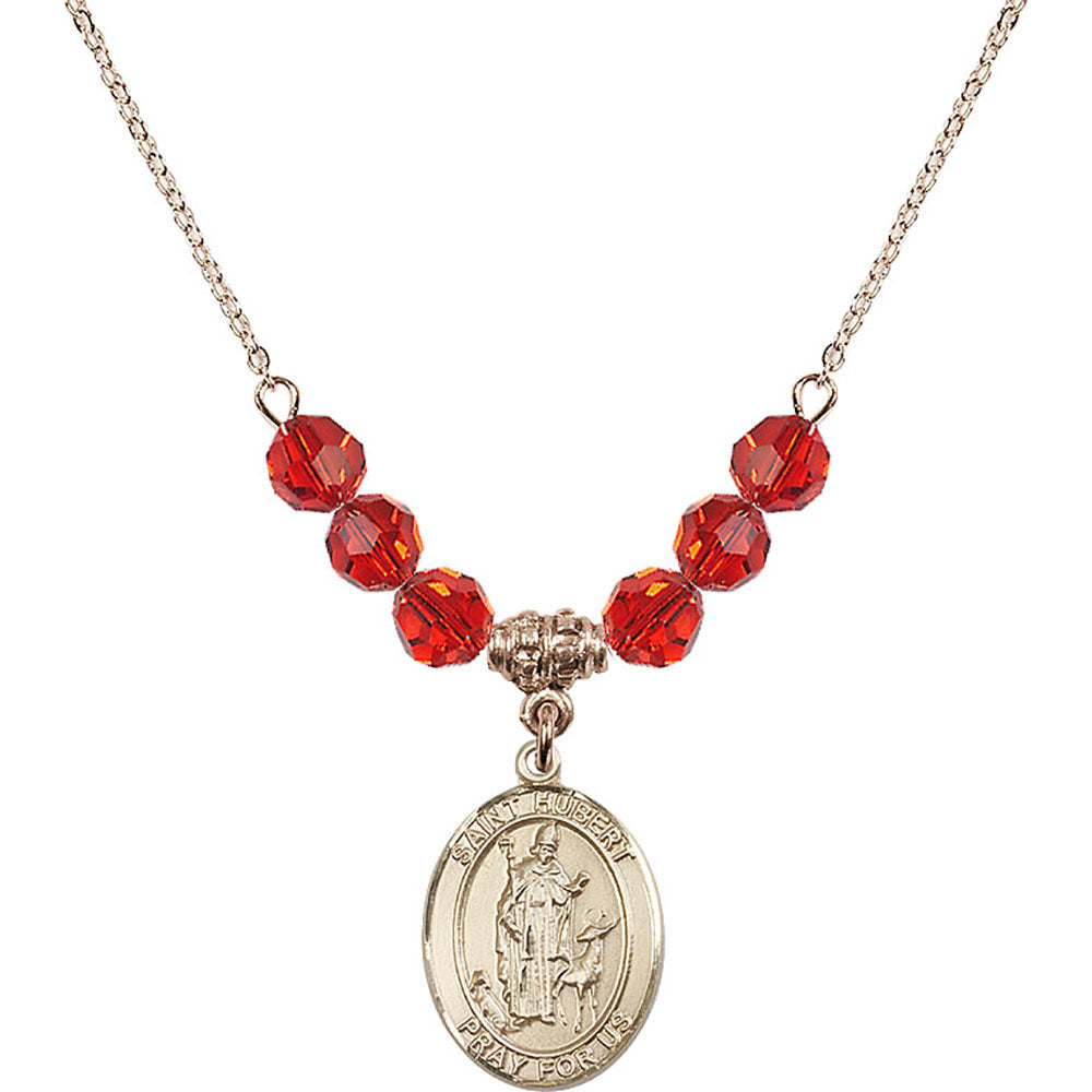 14kt Gold Filled Saint Hubert of Liege Birthstone Necklace with Ruby Beads - 8045