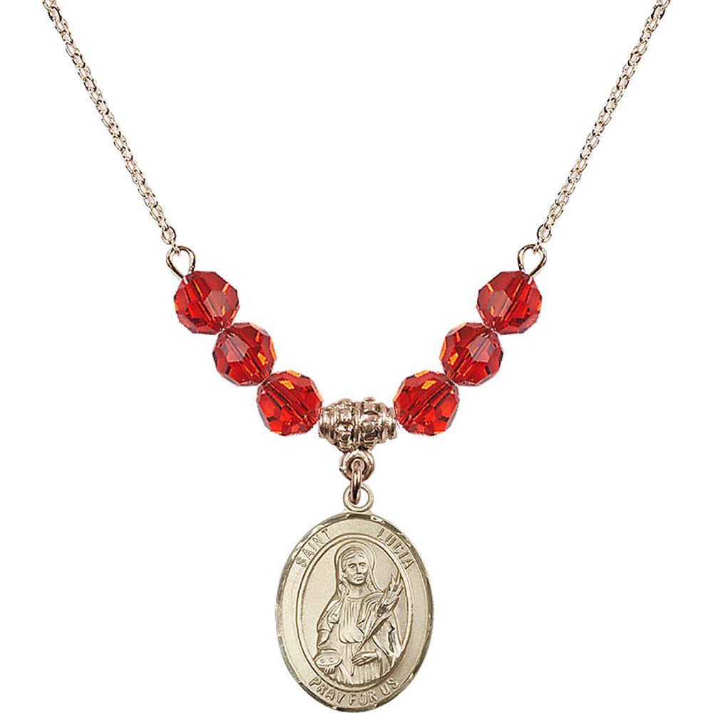 14kt Gold Filled Saint Lucia of Syracuse Birthstone Necklace with Ruby Beads - 8065