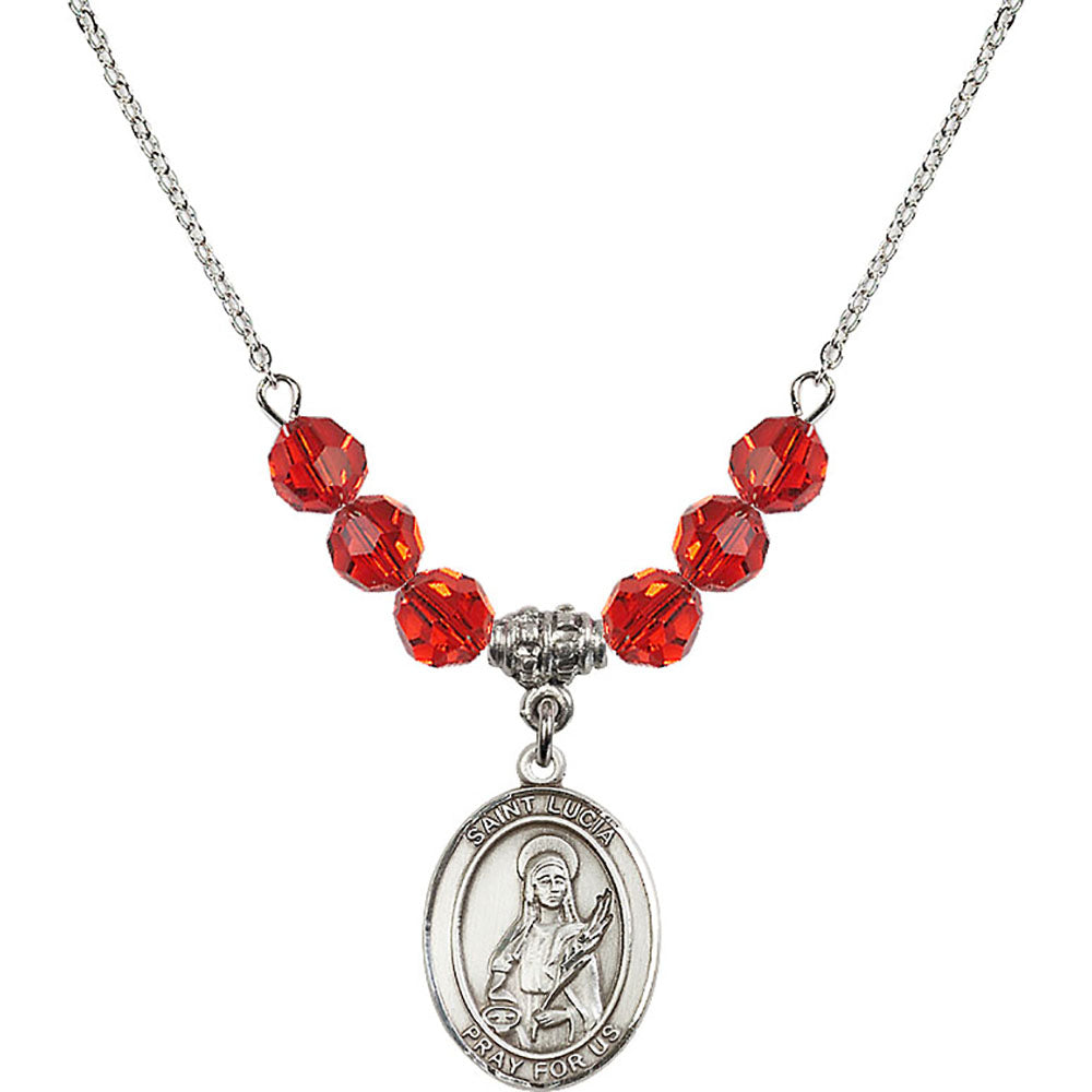 Sterling Silver Saint Lucia of Syracuse Birthstone Necklace with Ruby Beads - 8065