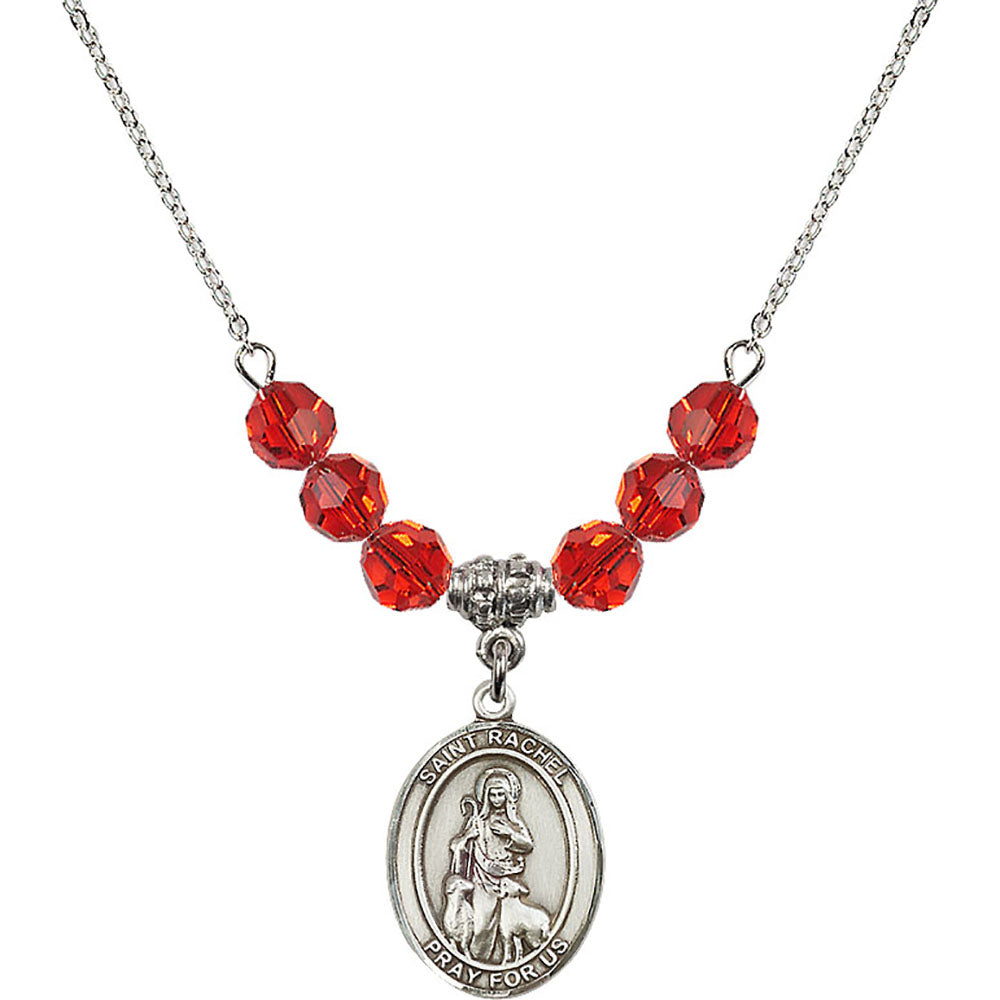 Sterling Silver Saint Rachel Birthstone Necklace with Ruby Beads - 8251