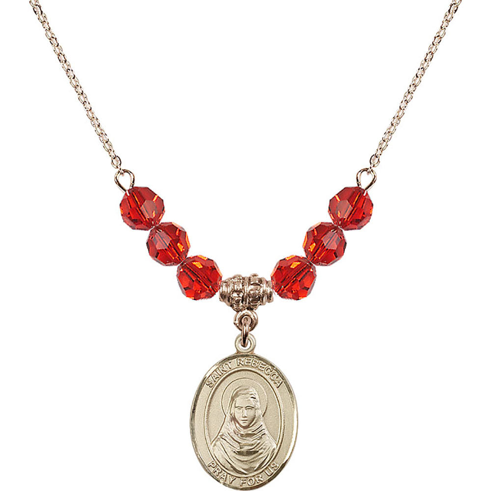14kt Gold Filled Saint Rebecca Birthstone Necklace with Ruby Beads - 8252
