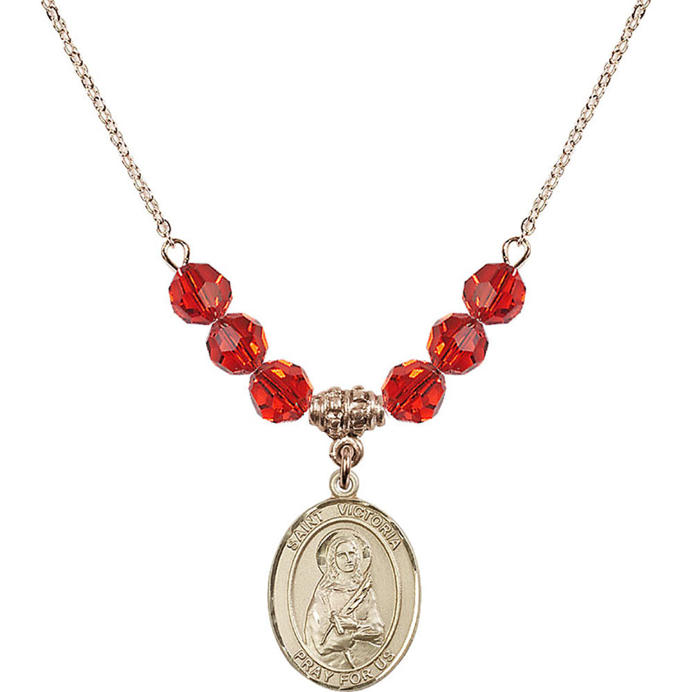 14kt Gold Filled Saint Victoria Birthstone Necklace with Ruby Beads - 8253