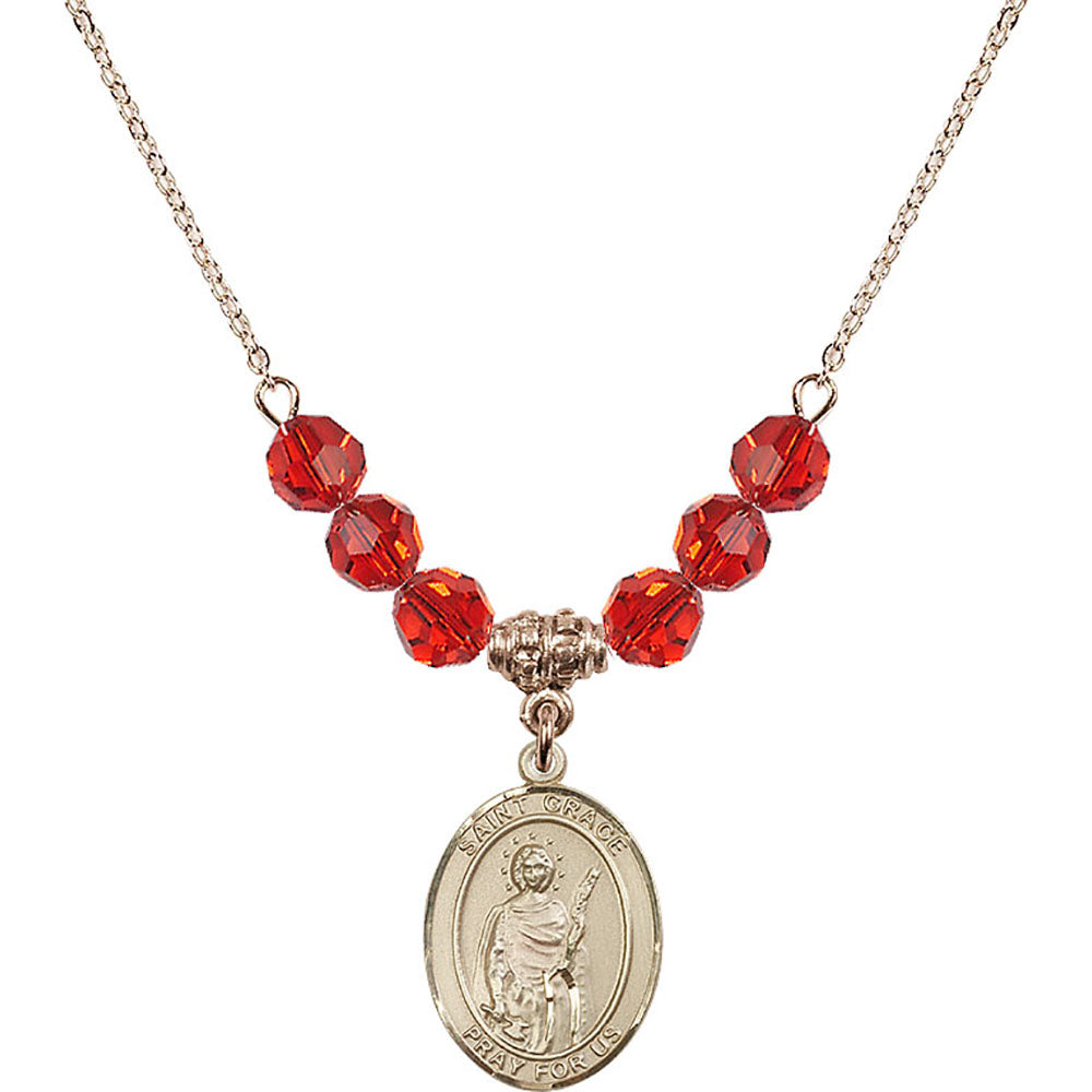 14kt Gold Filled Saint Grace Birthstone Necklace with Ruby Beads - 8255