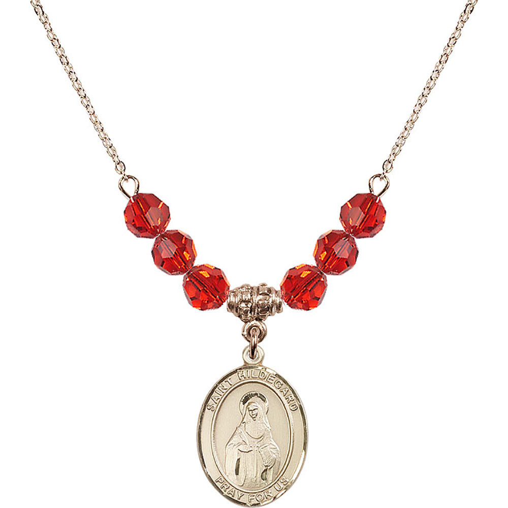 14kt Gold Filled Saint Hildegard von Bingen Birthstone Necklace with Ruby Beads - 8260