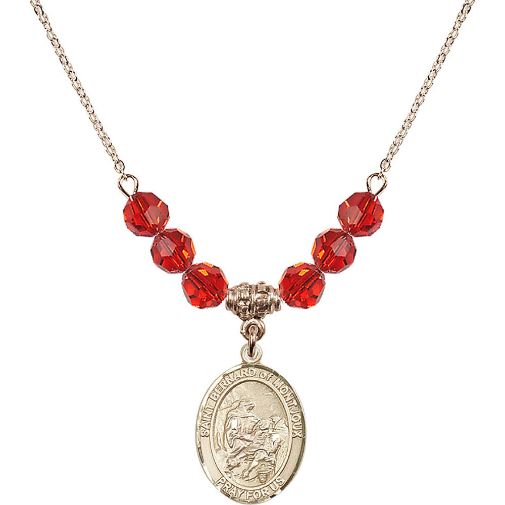 14kt Gold Filled Saint Bernard of Montjoux Birthstone Necklace with Ruby Beads - 8264