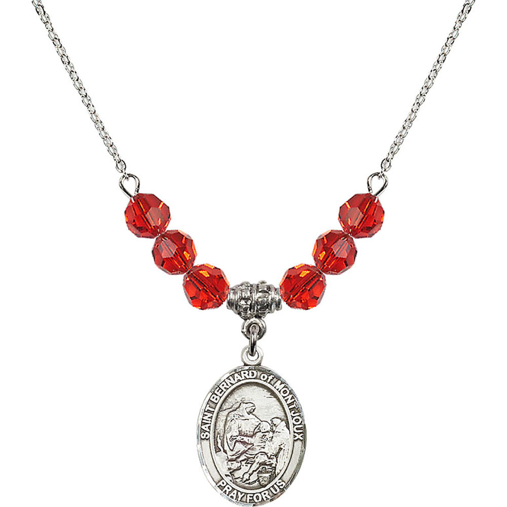Sterling Silver Saint Bernard of Montjoux Birthstone Necklace with Ruby Beads - 8264