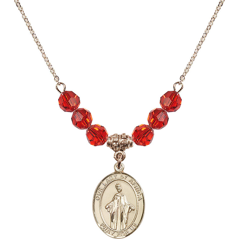 14kt Gold Filled Our Lady of Africa Birthstone Necklace with Ruby Beads - 8269