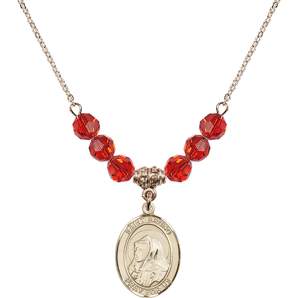 14kt Gold Filled Saint Bruno Birthstone Necklace with Ruby Beads - 8270