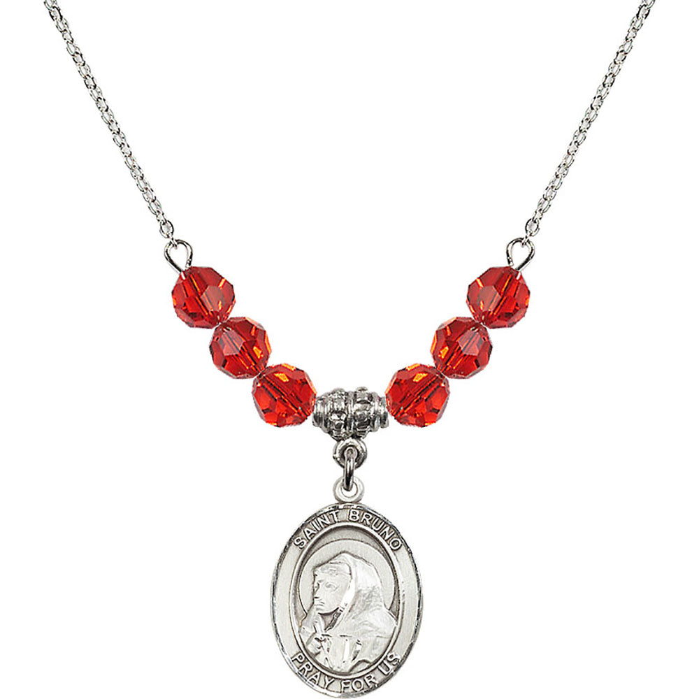 Sterling Silver Saint Bruno Birthstone Necklace with Ruby Beads - 8270