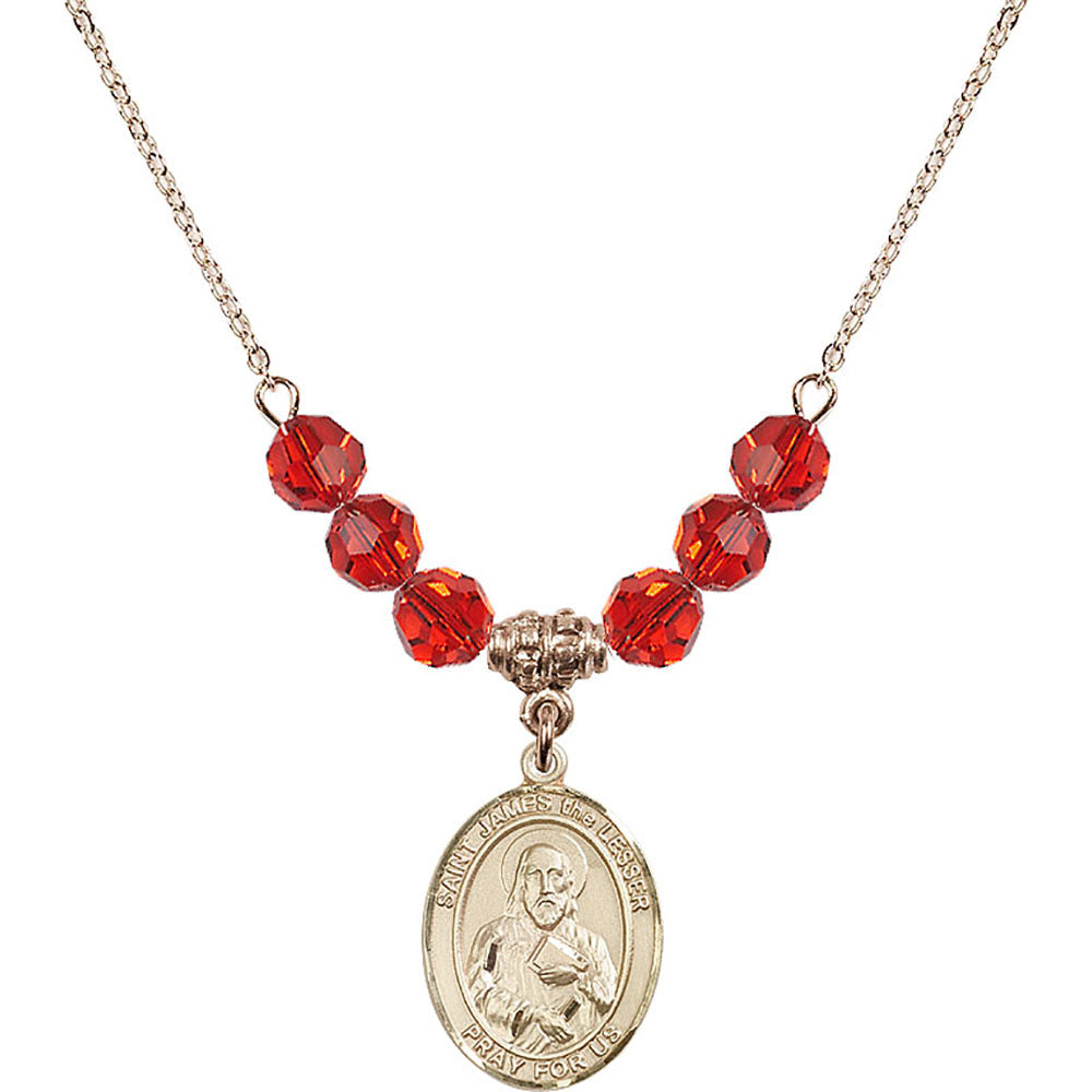 14kt Gold Filled Saint James the Lesser Birthstone Necklace with Ruby Beads - 8277